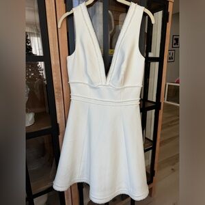 Cinq a Sept mini dress Aurora Fringe V Neck A Line bride bridal scuba flare